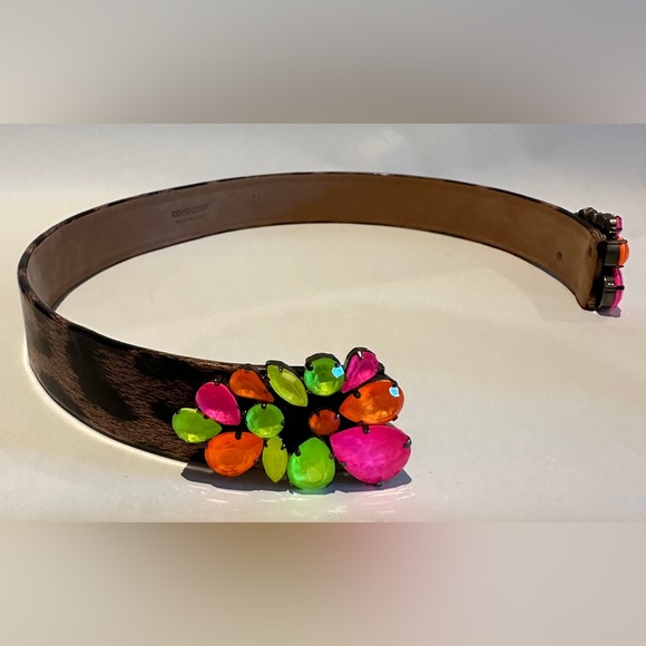Roberto Cavalli Animal Print Leather and Multicolor Jewel Open Cuff Belt. - Picture 6 of 10